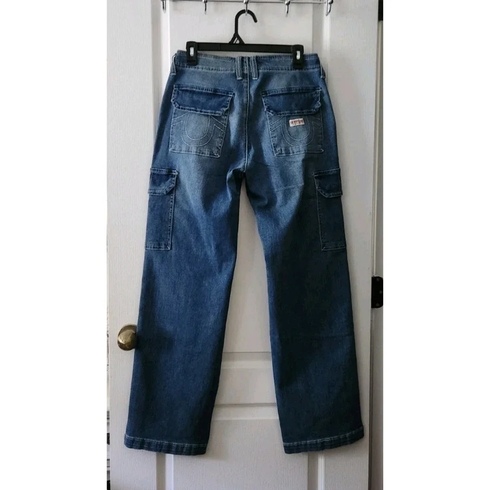 TRUE RELIGION Womens Cargo Straight Leg Blue Jeans Pants Pockets Stretch Size 27